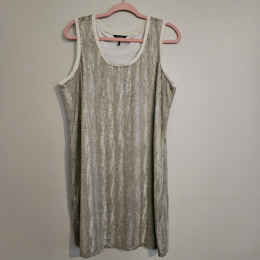 Daisy Fuentes Ivory & Gold Metallic Mesh Sleeveless Dress Womens Extra Large